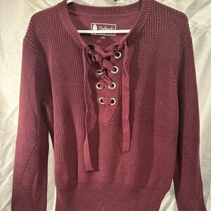 Outback trading co burgundy knit crop sweater L/XL
